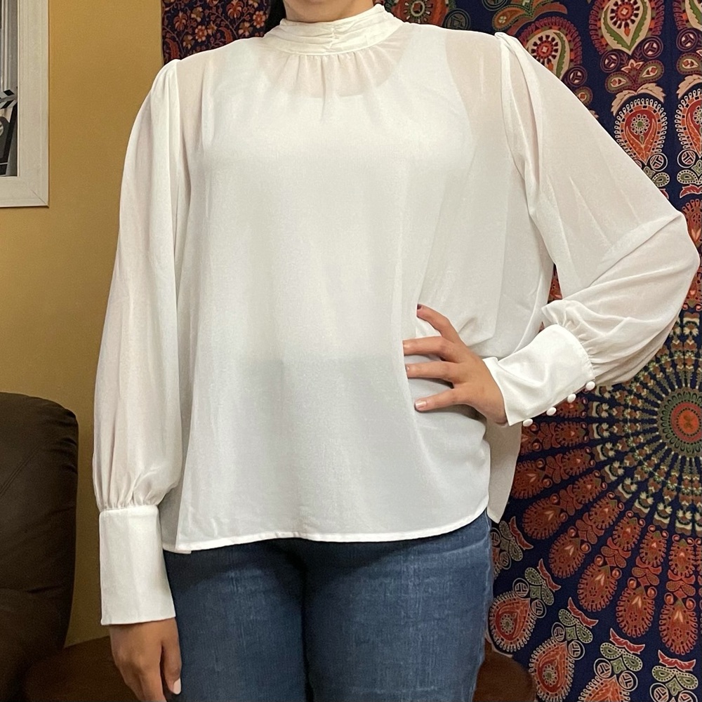 White High Neck Blouse